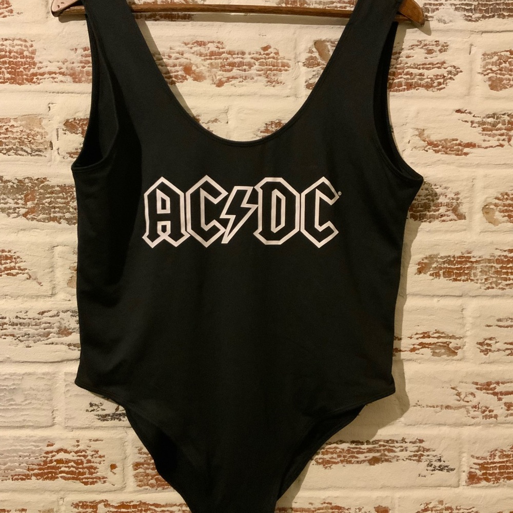 AC/DC Vintage Black Slimming One Piece Swim Bathing Body Suit Sz XL NWOT